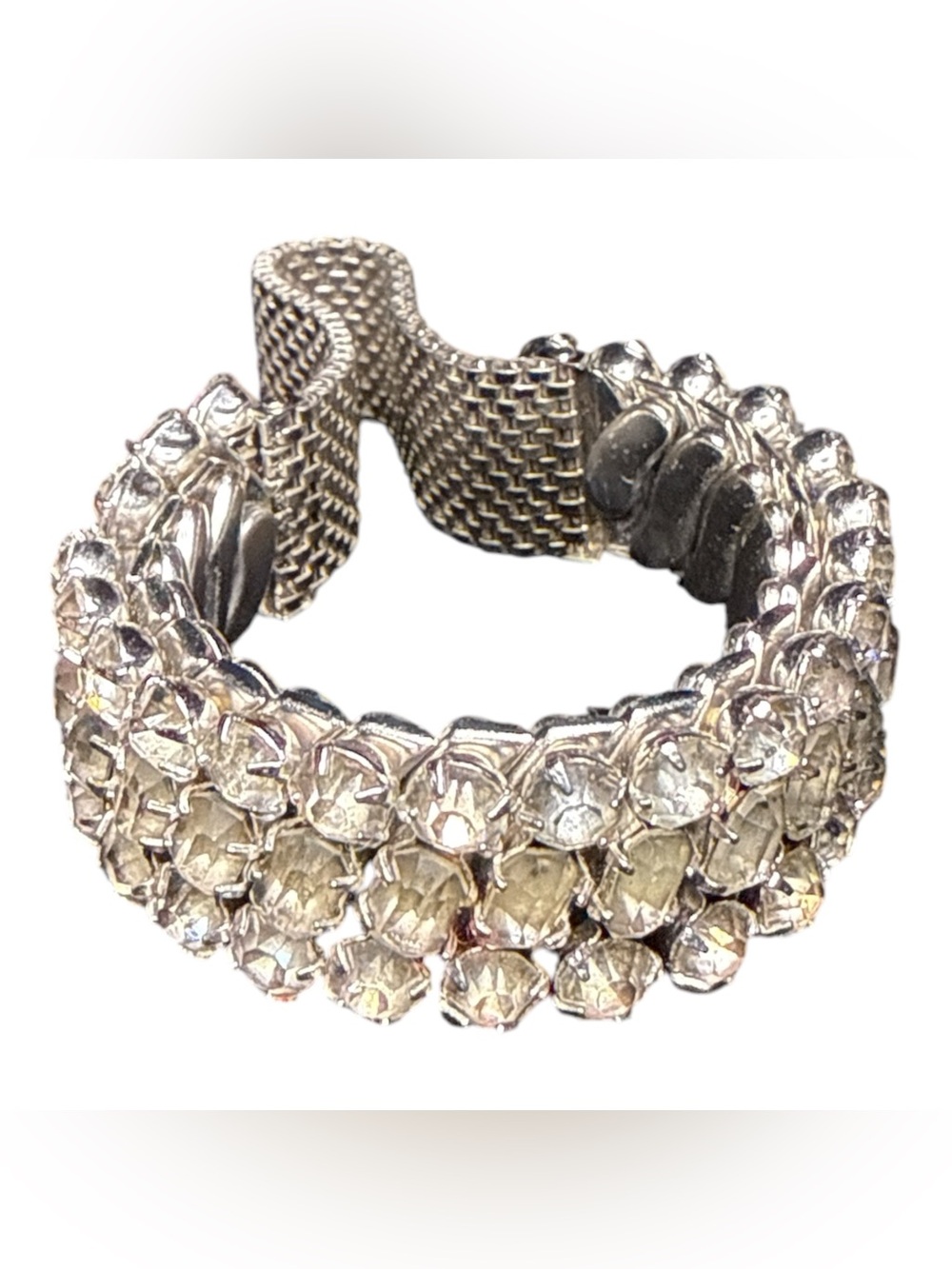 Vintage 1950s–1960s Rhinestone Mesh Statement Bracelet